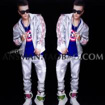 Nightclub Bar DJ Male singer DS GOGO Chauer Fancy Silver White Hip Hop Baseball Uniform Out Suit Men