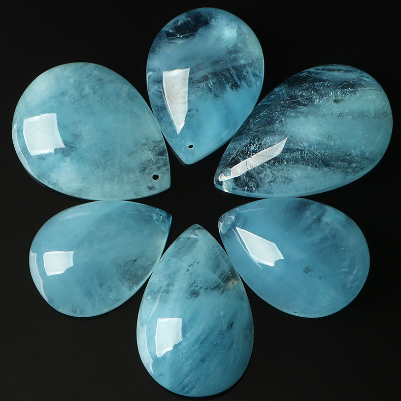 亲宝水晶天然水滴形海蓝宝吊坠 女款 冰透水润项坠绳 福利秒饰品