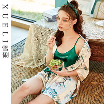 Xueli pajamas ladies summer ice Silk Silk three-piece set thin short-sleeved home wear sexy summer suspenders