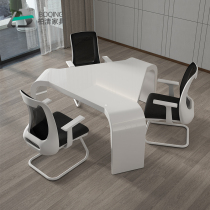 Simple modern creative negotiation table and chair combination One table and three chairs White paint conference table Training table and chair Reception area