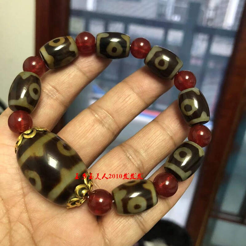 西藏老天珠手串九眼三眼原石天然玉髓男女款玛瑙保真饰品