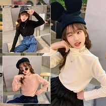 girls' autumn winter bottoming shirt thick fleece children's t-shirt long sleeve turtleneck white fleece top 2022 new