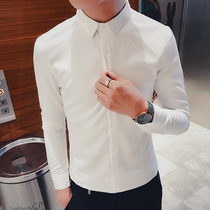 155 small size mens 160 short slim slim mens long sleeve shirt solid color elastic thin man suit shirt XS