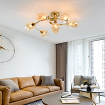 Bedroom lamp room ceiling lamp led Nordic ins living room lamp modern minimalist girl blue glass molecular lamp