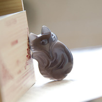 Natural ice species obsidian fox to rotten peach flower pendant