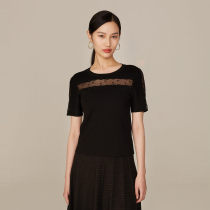 China Ya Ying womens openwork stitching black slim short-sleeved sweater 2021 summer new 9508A