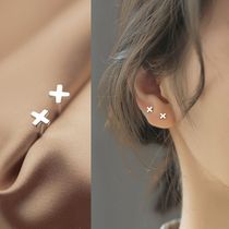 Mini cute cross cross letter X stud earrings 925 sterling silver wild raising ears pierced Japanese and Korean male and female students earrings