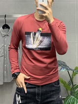 2022 new autumn man with long sleeve t-shirt male round stamped with a pure cotton tide tide to play a blouse