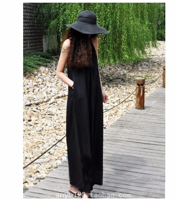 2017夏季女装新款欧美纯色超长宽松棉质吊带