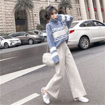 2018 autumn Winter new Lazy Wind high collar sweater Two sets Temperament Goddess Van Fashion Broadlegged Pants Foreign Air Suit