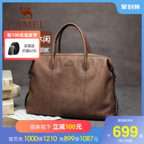 Camel mens bag handbag mens bag horizontal first layer cowhide shoulder hand-held business briefcase crossbody leisure bag
