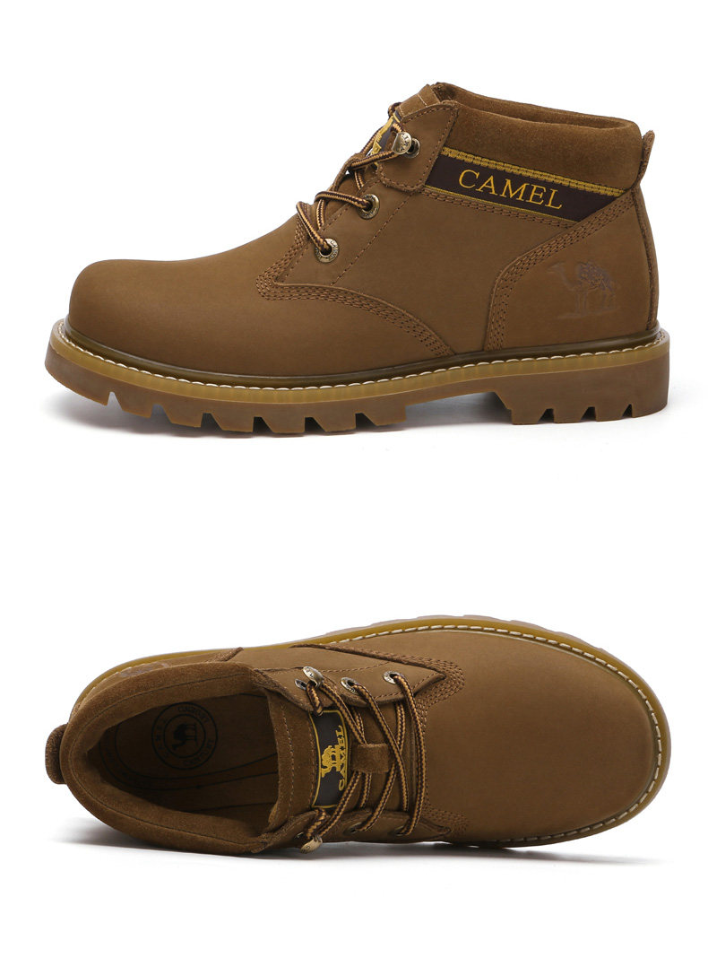 camel/骆驼男鞋冬季时尚户外休闲系带高帮反毛牛皮鞋男工装鞋男靴