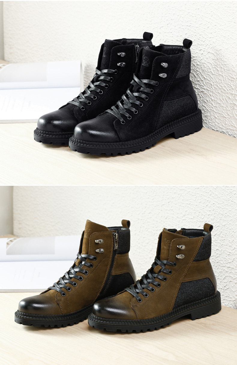 camel/骆驼男鞋冬季日常休闲潮流时尚美式防滑牛皮军靴马丁靴男