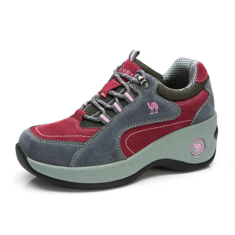 camel骆驼女鞋户外休闲徒步鞋女牛皮户外耐磨登山鞋女运动女鞋