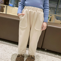 Foam Foam Home Custom Child Clothing 2021 New Children Winter Clothing Plus Suede Pants Girl Foreign Air Korean Version Loose Sports Pants