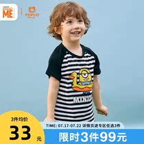 (Little yellow IP)pig banner boy round neck sweater 2021 spring and summer new childrens short-sleeved T-shirt