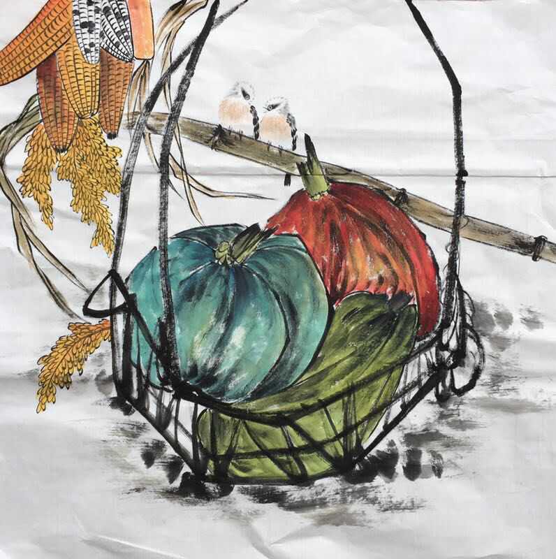 纯手绘国画 水墨写意四尺斗方果蔬花鸟 家居装饰字画【硕果】7802_7折