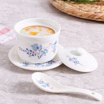 Ceramic birds nest stew cup Hotel 4-inch stew cup for one person Home ceramic water-proof soup cup Inner pot stew cup free spoon and dish
