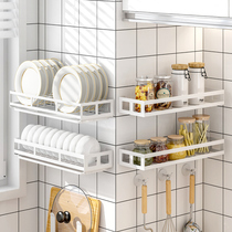 Non-perforated stainless steel drain rack White wall seasoning storage rack Wall-mounted kitchen dish rack