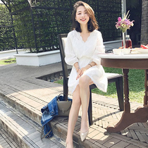 SNICYKER white lace dress 2022 new mid-length summer waist waist slimming tutu skirt