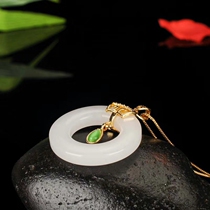 One yuan Auction# Xinjiang White Jade Jade safe buckle pendant fashion ethnic style womens jade ring pendant necklace
