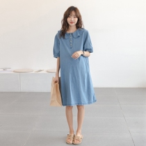 Source four-button lapel collar a skirt ~ pregnant womens new summer small casual denim sweet temperament dress