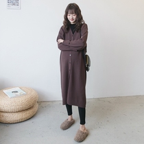 Pregnant womens autumn and winter suit knitted cardigan jacket temperament V-collar Korean loose large size long tide mother coat tide