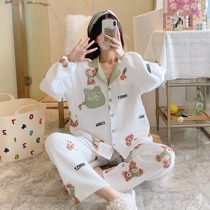 Spring and Autumn yue zi fu cotton postpartum lactation breast-feeding kong qi mian 11 yue fen 12 autumn and winter pregnant women pajamas tracksuit
