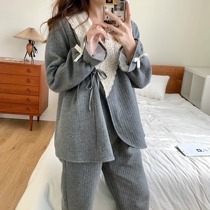 Pregnant womens pajamas cotton moonwear autumn and winter Maternal lactation period 10 months 11 pregnancy warm feeding Home clothing