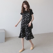 Pregnant women dress summer New temperament color fake two-piece set Korean chiffon skirt tide mom summer long