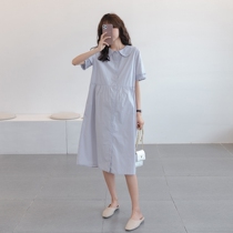 Reflection fungus lace sleeves ~ summer lapel Korean doll skirt cotton loose pregnant women dress age solid color