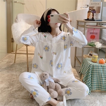 Yuezi clothing spring and summer thin cotton gauze pregnant womens pajamas women postpartum feeding milk clothes spring and autumn Maternal lactation suit