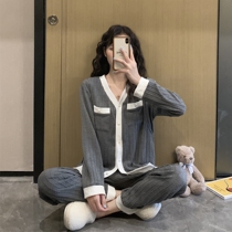 Pregnant women Spring and Autumn knitted pajamas postpartum breastfeeding home clothing 3 months pregnant womens pajamas
