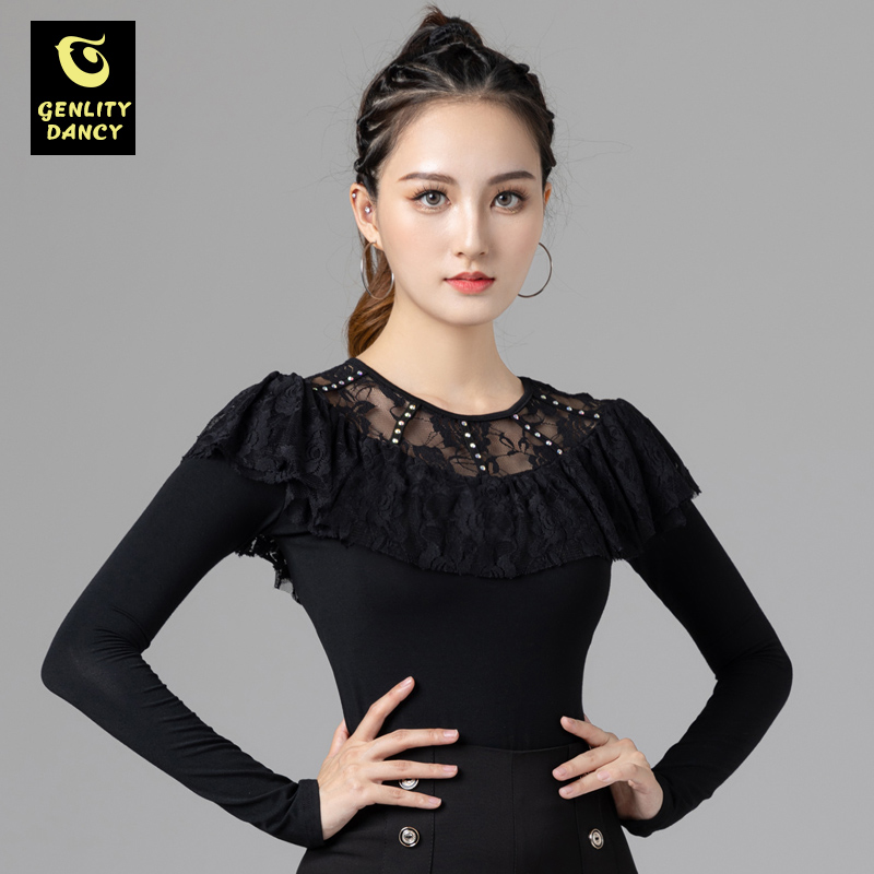 Latin dance blouses women's new autumn and winter fashion lace dance practice with long sleeves internationals Morden Dance Clothes-Taobao