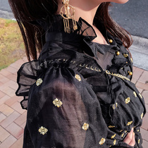 (Earth Store) Black Embroidered Dress Female Summer