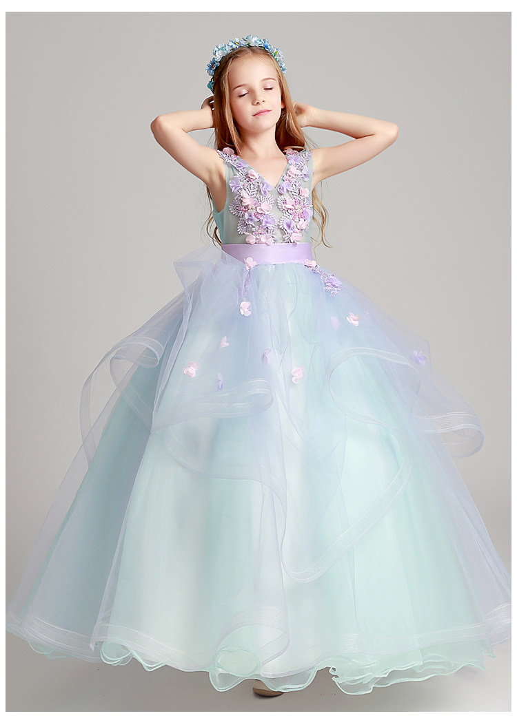 儿童公主裙晚礼服女童生日蓬蓬纱花童婚纱小主持人服装钢琴演出服