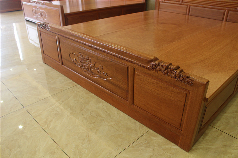 菠萝格实木床家具床1.8米双人明清雕花古典仿古中式红木印尼花梨