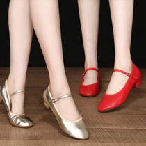 Dance Shoes Womens Squares Dance Shoes Shoes Genuine Leather Soft-bottom Red Dancing Shoes Bull Fascia Dancer square dance Xinjiang