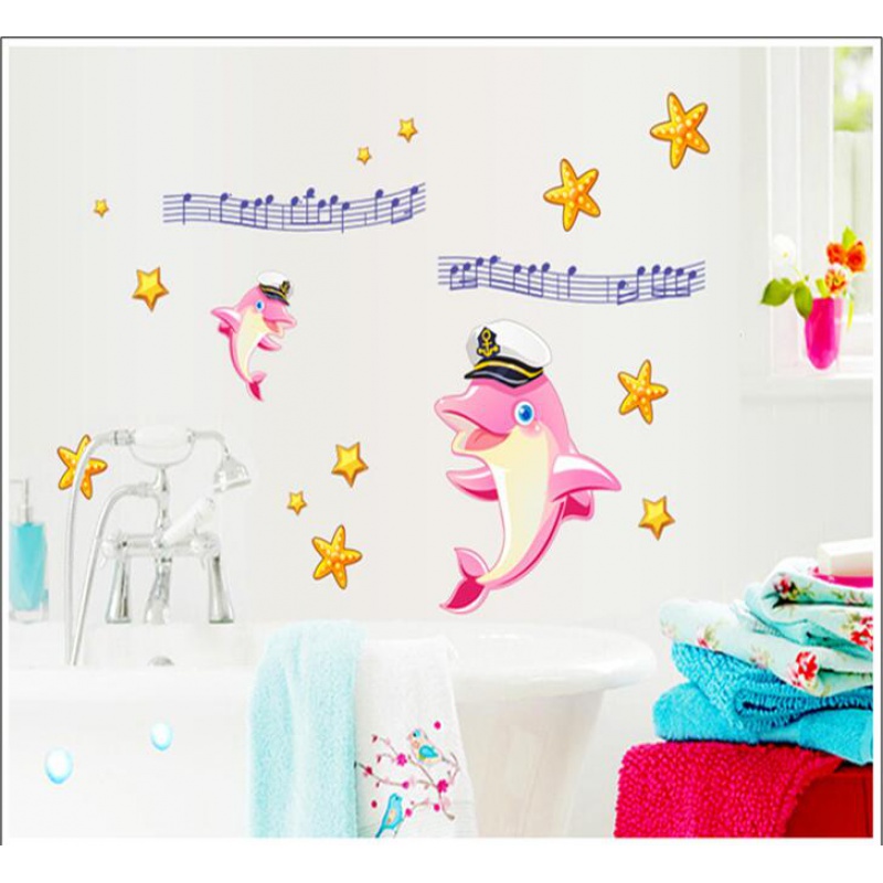 To run the kindergarten metope adornment small cartoon stickers paper put children room bathroom waterproof bathroom porcelain wall