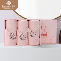Jie Liya Lan childrens towel pure cotton soft household absorbent Teddy baby facial towel three New Year gift boxes