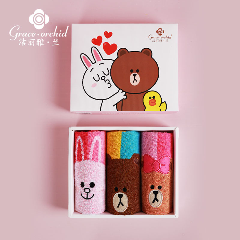 洁丽雅·兰 纯棉 可爱布朗熊 儿童毛巾*3条 天猫优惠券折后￥19.9包邮（￥29.9-10）多款可选