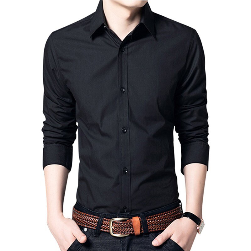 男士衬衫长袖修身型韩版帅气潮流韩国夏季百搭黑衬衣春季2017新款