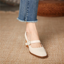 Rough heel Hemben square head Mary Jane shoes woman 2021 new word cingulum High heel shoe design feeling small crowd 100 lap