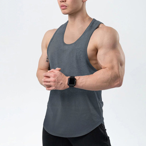 Summer fitness sweat vest pure cotton cotton training loose shoulder -like bodybuilding muscle men's low -necked elastic tare Summer fitness sweat vest pure cotton cotton training loose shoulder -like bodybuilding muscle men's low -necked elastic tare