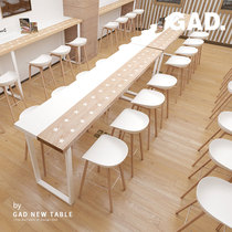 UNIDEA log milk tea shop cafe bar table and chair combination solid wood wall long table high table