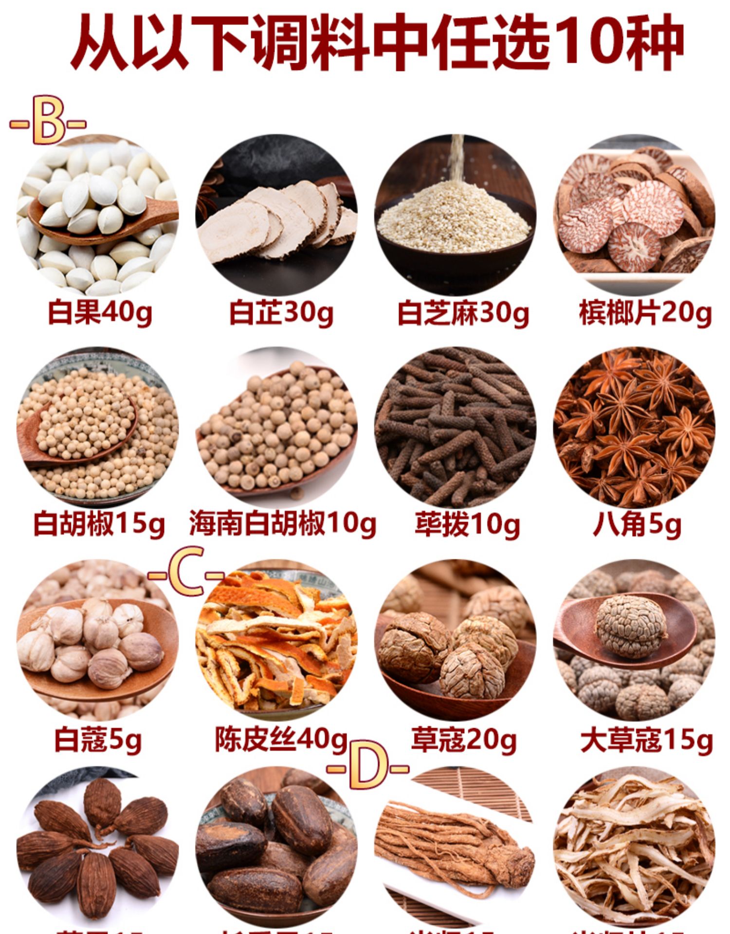 八角大料卤肉组合套装调料卤料套草果香料桂皮香叶包散装自选大全-阿