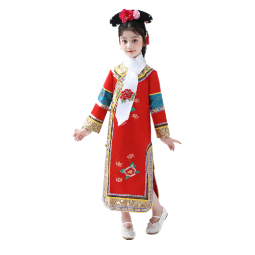 Qing dynasty princess dress for girls Children's chinese ancient film cosplay costumes the dress of huanzhu gege in Qing Dynasty for kids