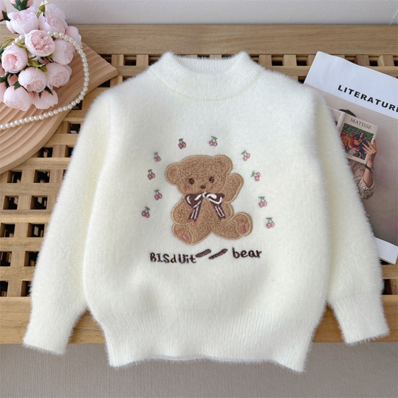 Female child ~ Garnapped thickened sweater 2024 autumn and winter style children in winter girls' water mink down to undershirt-Taobao