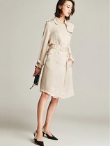 BEEWOOD Bi Wutong original high-end custom womens silk windbreaker double-breasted medium-long mulberry silk jacket