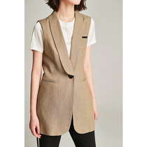 BEEWOOD Bi Wutong original design linen herringbone pattern slim long apricot color sleeveless vest vest vest woman